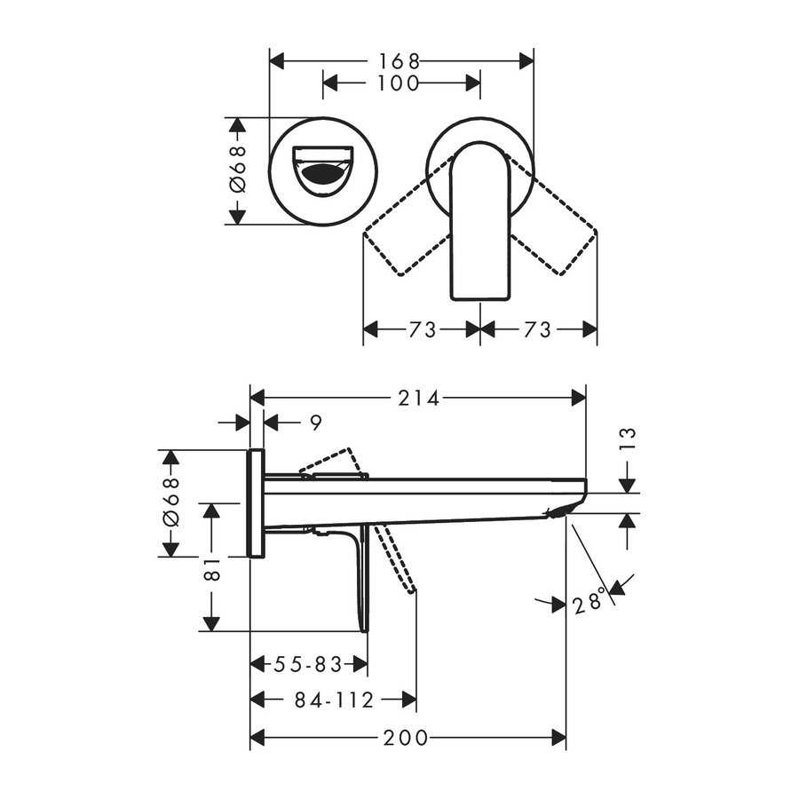 Inbouw Wastafelmengkraan HansGrohe Rebris E Eengreeps Wandmontage Met Uitloop 20 cm Chroom