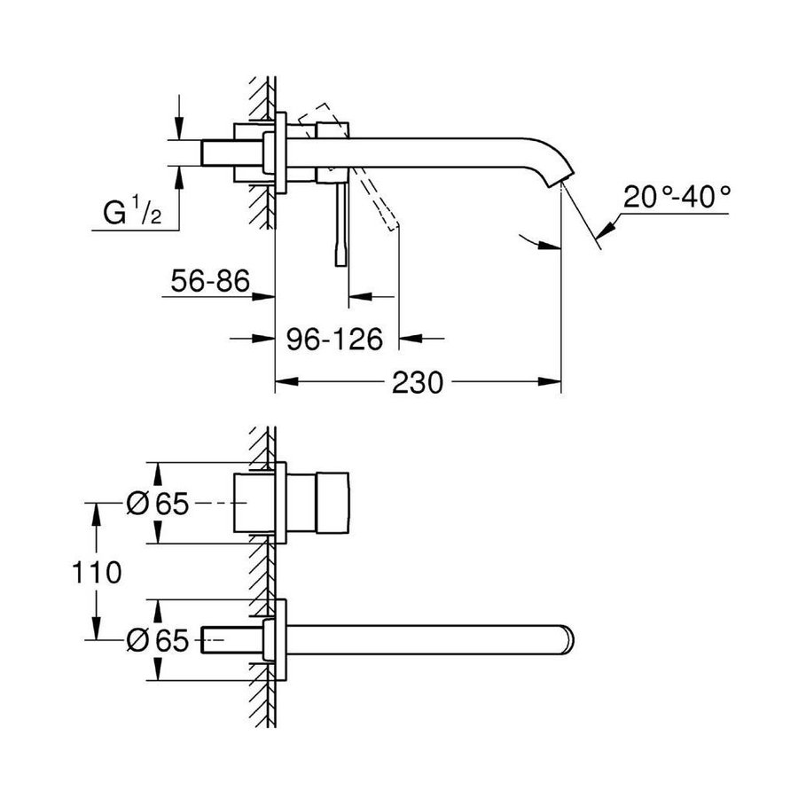 Essence New Afbouwdeel Voor 2 Gats Inbouw Wandkraan M Size Met Uitloop 23 Cm Chroom