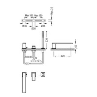 Badrandkraan Tres Cuadro Exclusive met Handdoucheset Lange Rechte Uitloop 22 cm RVS