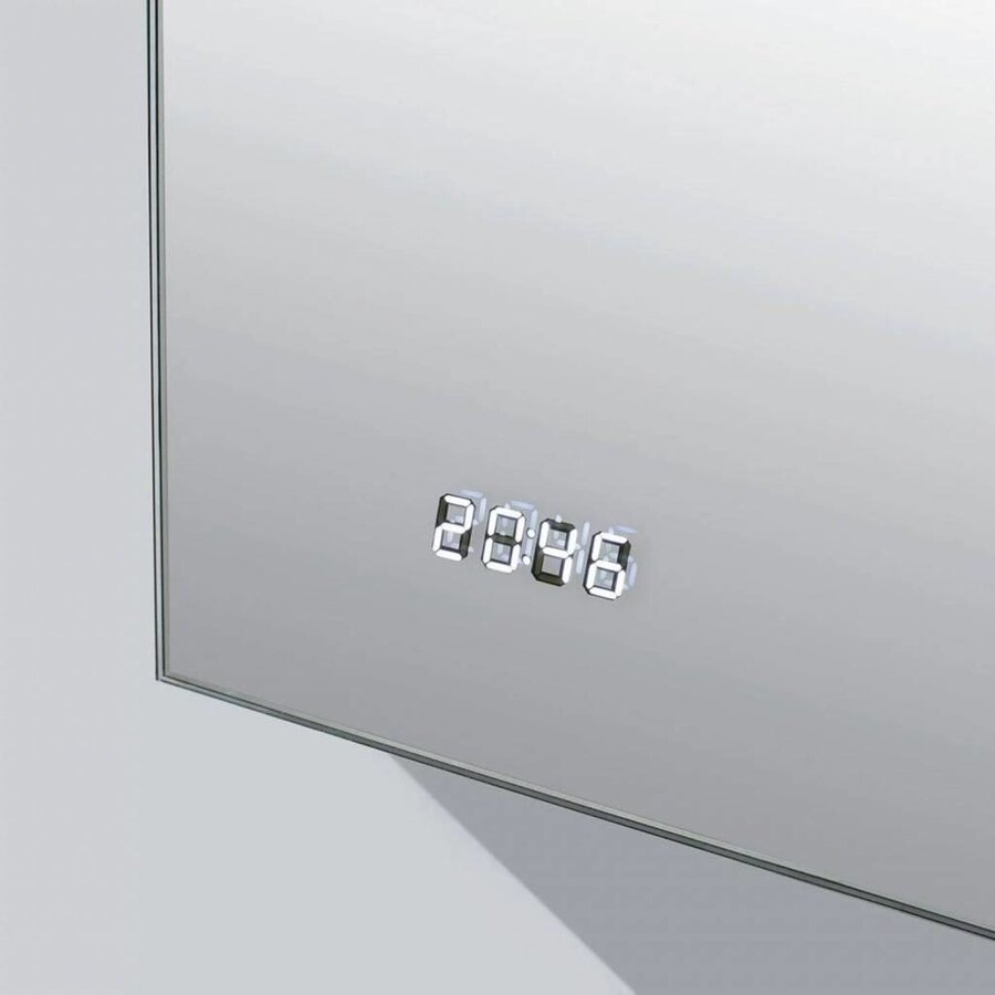 Spiegel Sanitop met LED Verlichting en Geintegreerde Klok Aluminium Geborsteld (In 8 maten)