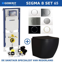 Geberit Sigma 8 (UP720) Toiletset set65 Mudo Rimless Mat Zwart Met Sigma 10 Drukplaat