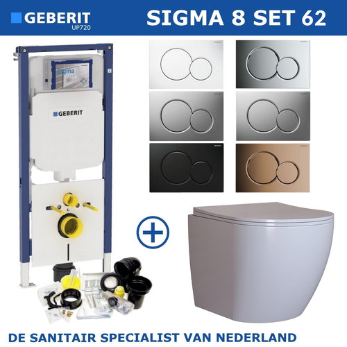 Geberit Sigma 8 (UP720) Toiletset set62 Mudo Rimless Met Sigma 01 Drukplaat 