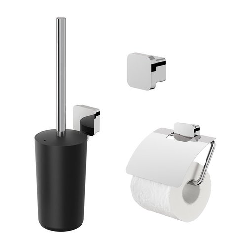 Accessoires Set Geesa Topaz Toiletborstelhouder Handdoekhaak Klein en Toiletrolhouder Chroom 