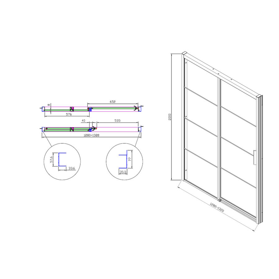 Douchedeur Boss & Wessing Black Edition Frame Softclose Links 130x200 cm Helder Glas Zwart