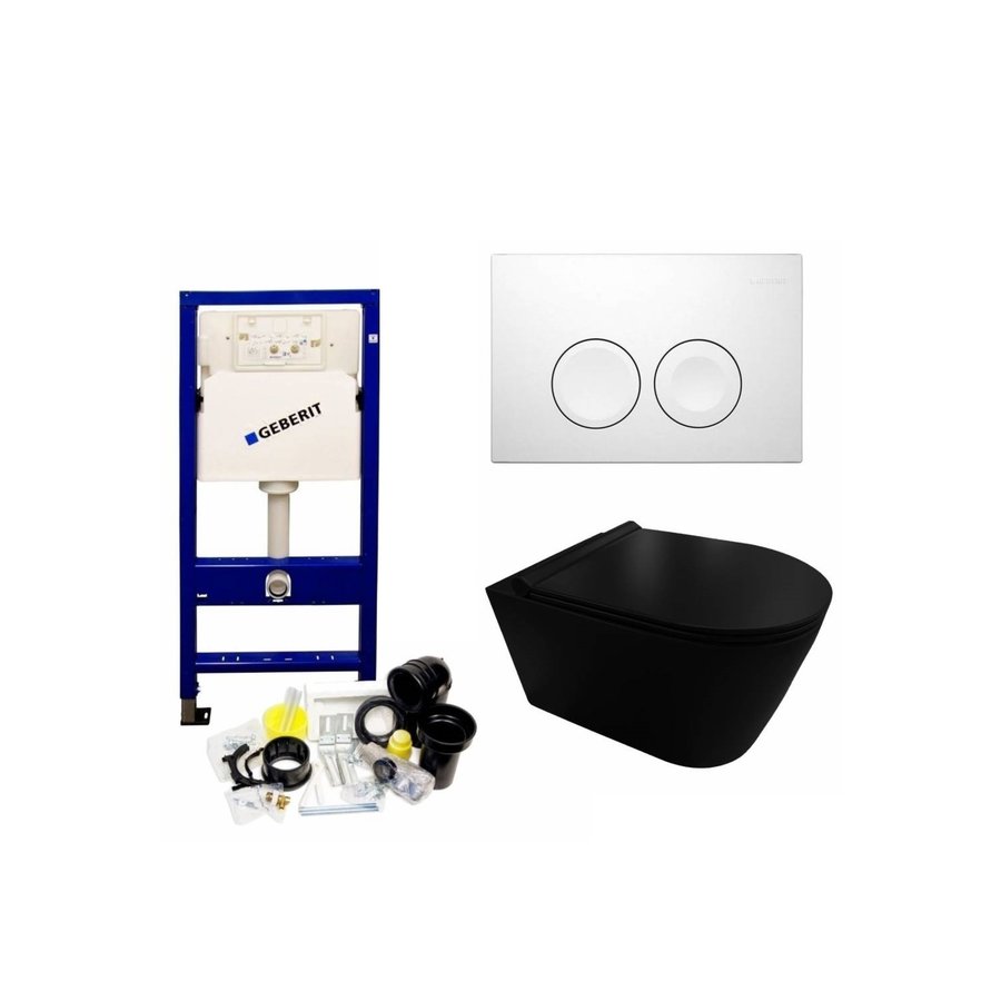 UP100 Toiletset 35 Civita Black Rimless Mat Zwart Met bril En Drukplaat