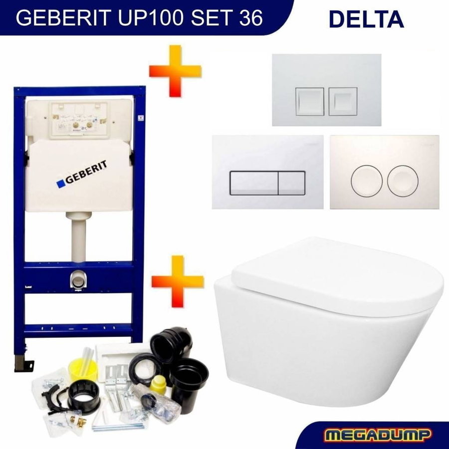 Up100 Toiletset 36 Vesta Rimless Met Bril En Drukplaat