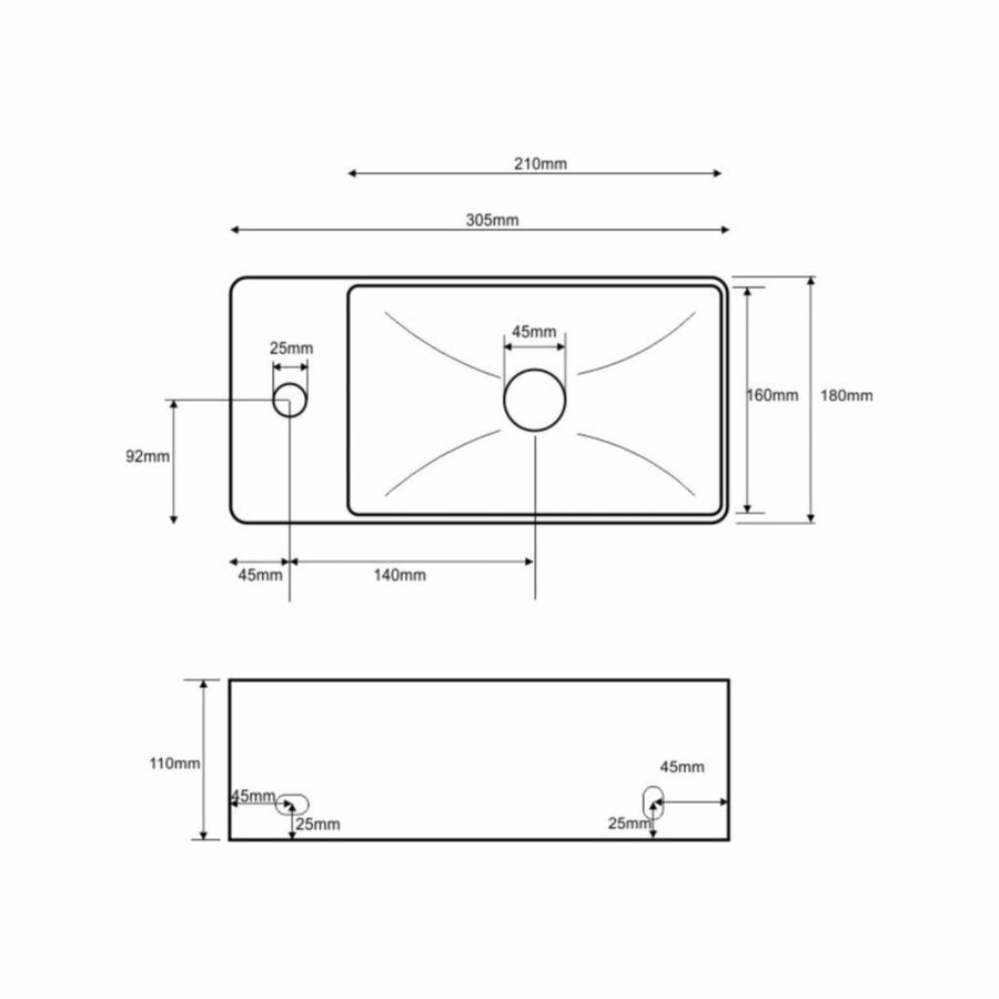 Fonteinpack Chepri XXS Links Keramiek 30.5x18x11 cm Zwart (Keuze uit 4 kranen)
