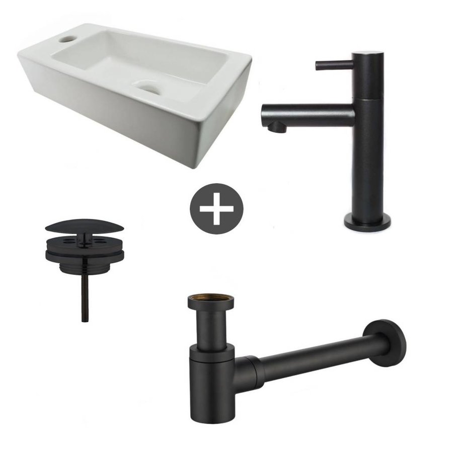 Fonteinpack Chepri Links Keramiek 36x18x9 cm Zwart (Keuze uit 4 kranen)