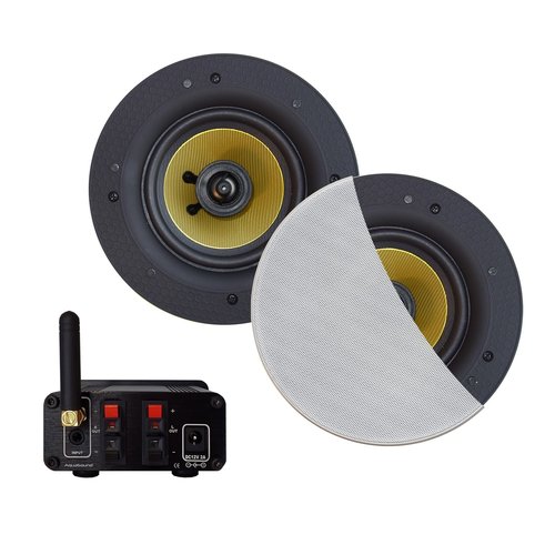 Bluetooth-Audio Versterker Aquasound Airplay + DLNA 50W Inclusief Speakerset Aquasound Rumba 120 mm Wit 