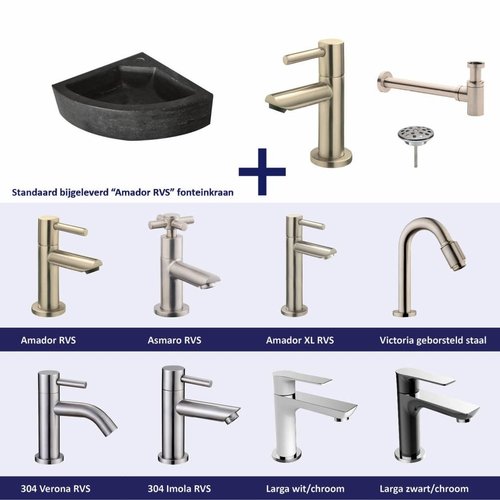 Fonteinset Natuursteen Hoek 30X30X10 Cm Rvs (Keuze Uit 8 Kranen) 