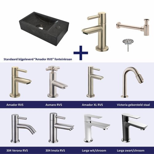 Fonteinset Natuursteen Rechts 36X18X9 Cm Rvs (Keuze Uit 8 Kranen) 