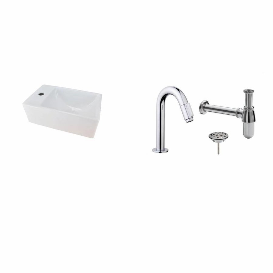 Fonteinset Chepri Mini Xxs 30,5X18X11 Cm Links Chroom (Keuze Uit 20 Kranen)