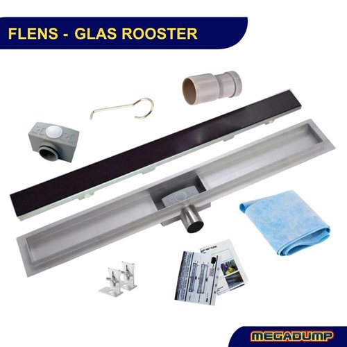 RVS Douchegoot Met los sifon en GLAS rooster 7cm breed (50 t/m 110cm) 