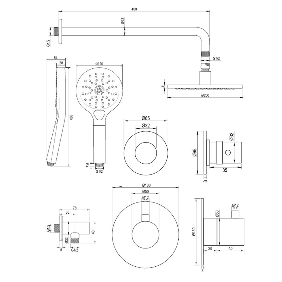 Inbouw Regendouche Set Brauer Copper Edition Gebogen Wanduitloop Ronde Hoofddouche 20 cm Met Twee Stopkranen en Handdouche 3 Standen Koper PVD