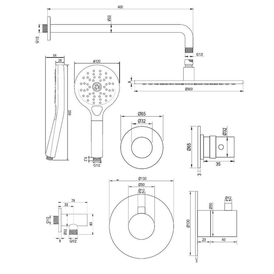 Inbouw Regendouche Set Brauer Copper Edition Gebogen Wanduitloop Ronde Hoofddouche 30 cm Met Twee Stopkranen en Handdouche 3 Standen Koper