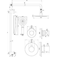 Inbouw Regendouche Set Brauer Copper Edition Gebogen Wanduitloop Ronde Hoofddouche 20 cm Met Twee Stopkranen Glijstang en Handdouche 3 Standen Koper