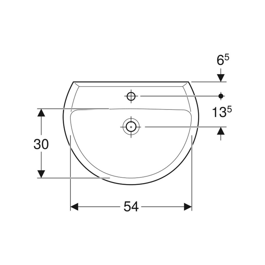 Wastafel Geberit Bastia 60x45.5 cm Rond met Kraangat met Overloop Glans Wit