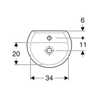 Fontein Geberit Bastia 40x33 cm Rond met Kraangat met Asymetrische Overloop Glans Wit