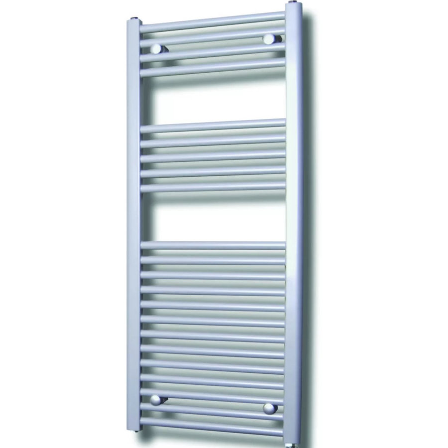 Elektrische Design Radiator Sanicare Plug & Play 111,8x60 cm Zilver Grijs 730 Watt Met Zwarte Thermostaat Links