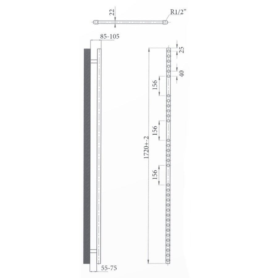 Elektrische Design Radiator Sanicare Plug & Play 172x60 cm Zilver Grijs 1127 Watt Met Chroom Thermostaat Links