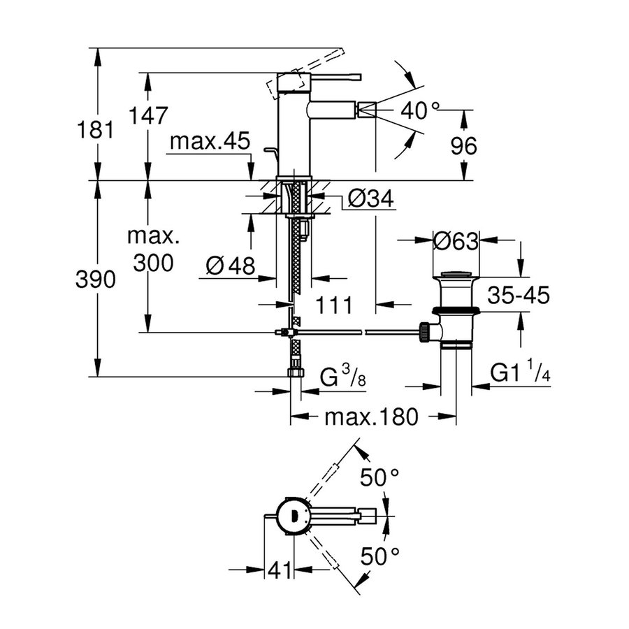 Bidetkraan Grohe Essence New 1-gats Small met Waste met 28mm Cartouche Brushed Warm Sunset