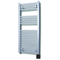 Elektrische Design Radiator Sanicare Plug & Play 111,8x45 cm Zilvergrijs 596 Watt Met Zwarte Thermostaat En Bluetooth Links