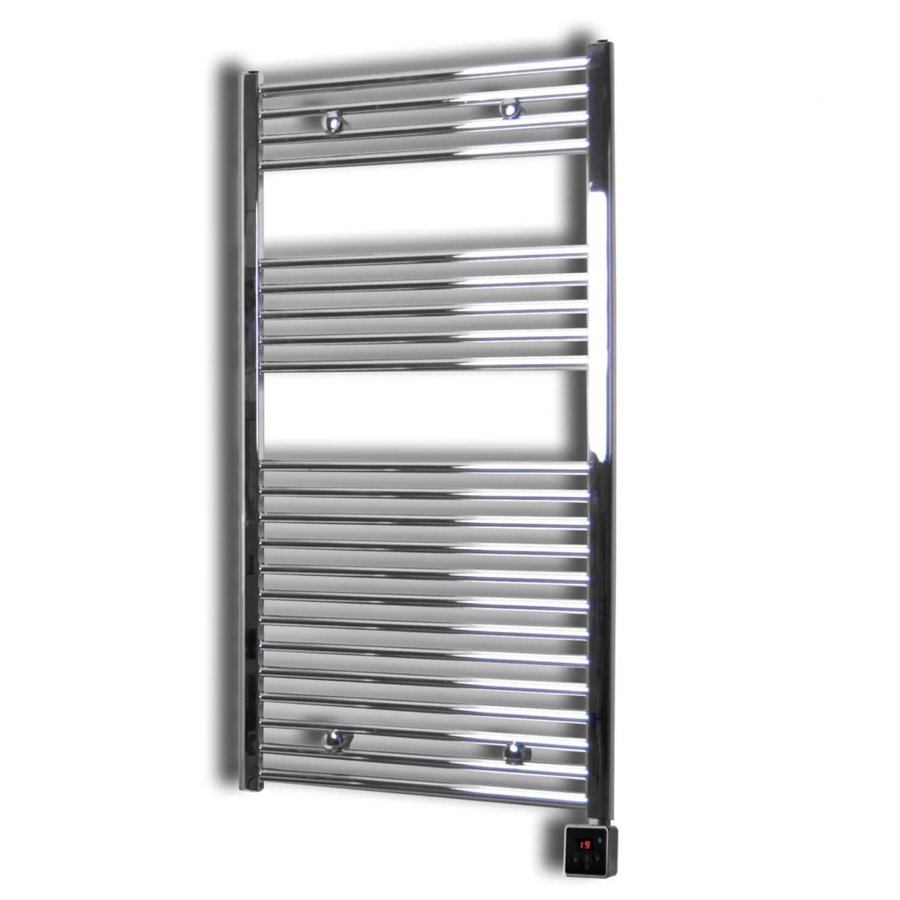 Elektrische Design Radiator Sanicare Plug & Play 111,8x45 cm Chroom 435 Watt Met Chroom Thermostaat En Bluetooth Links