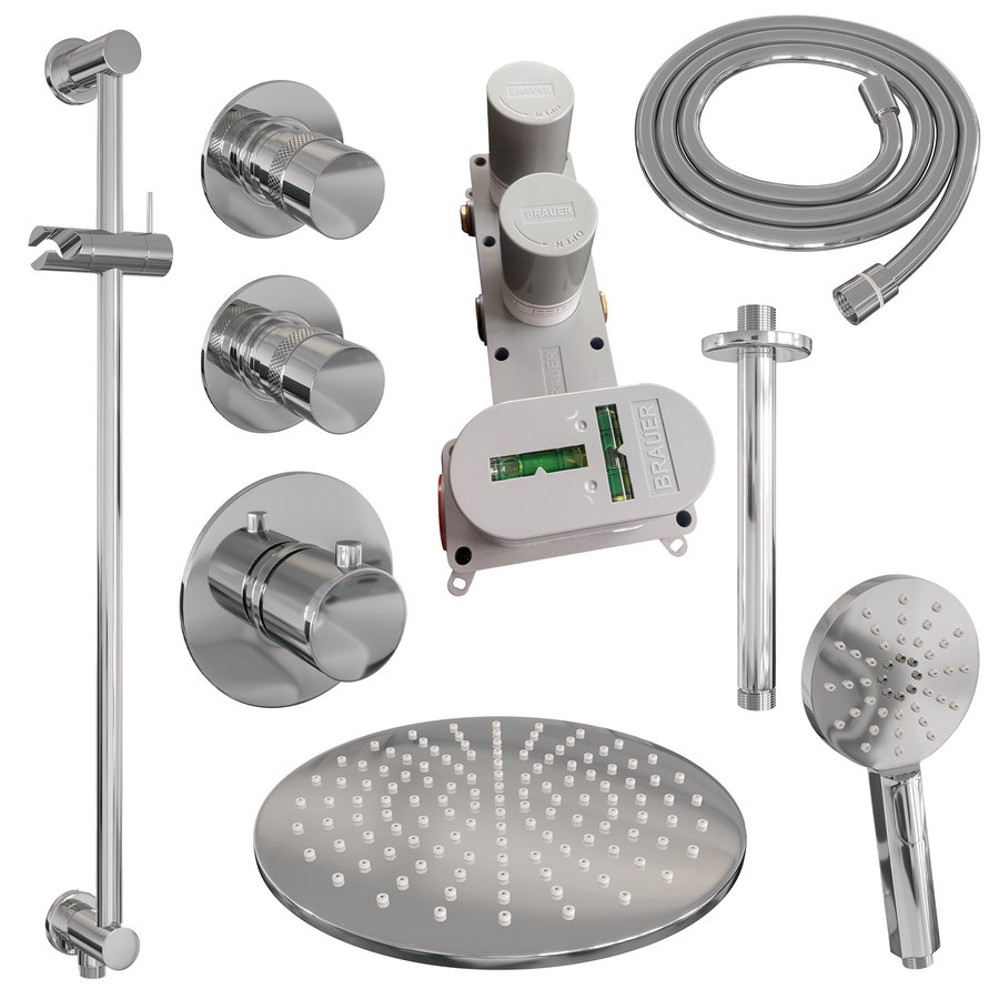 Thermostatisch Inbouwdoucheset Brauer Chrome 30cm Hoofddouche Plafondarm 3 Standen Handdouche op Glijstang Chroom