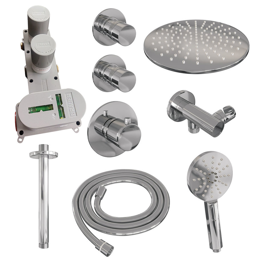 Thermostatisch Inbouwdoucheset Brauer Chrome 30cm Hoofddouche Plafondarm 3 Standen Handdouche Chroom