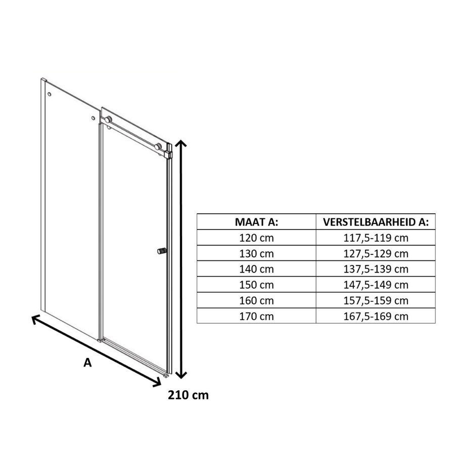 Schuifdeur Lacus Caprera 8mm Helder Glas Anti-Kalk Chroom Aluminium Profiel (alle maten)