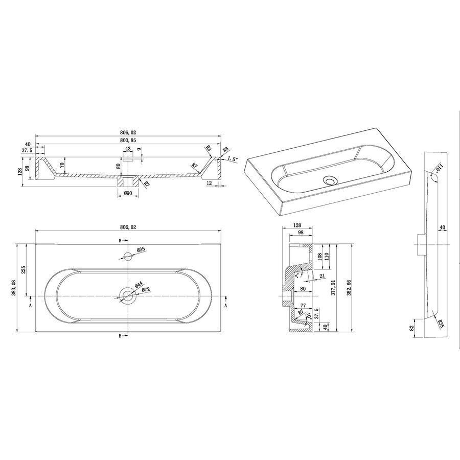 Badkamermeubelset Sanimar Barcelona 80 cm Inclusief Spiegelkast Wit
