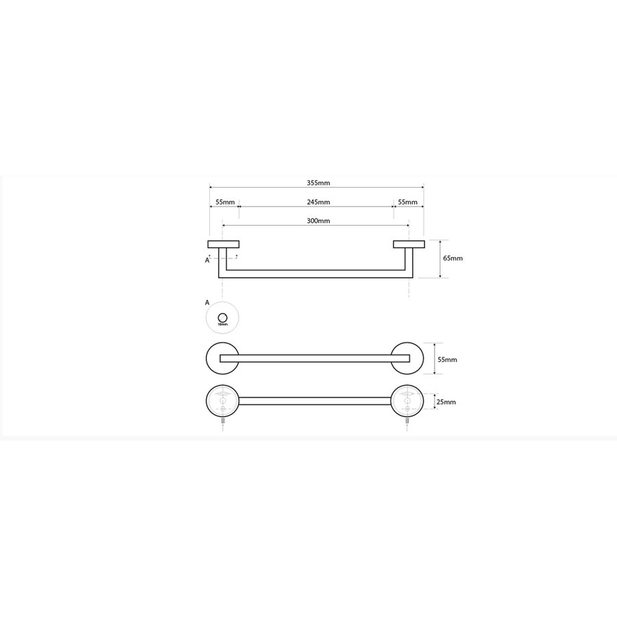 Handdoekhouder Sapho X-Steel Hangend 30 cm Geborsteld RVS