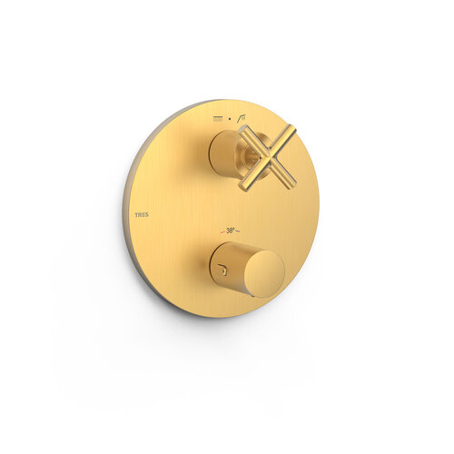 Afbouwdeel Tres Mont Blanc Douche Thermostaat 2-Weg Kruisgreep Mat Goud 