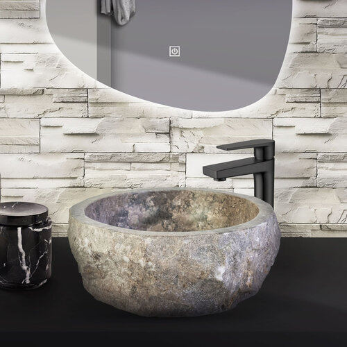 Waskom BWS Stone Rond 30-35x30-35x15 cm Natuurmarmer Grijs 