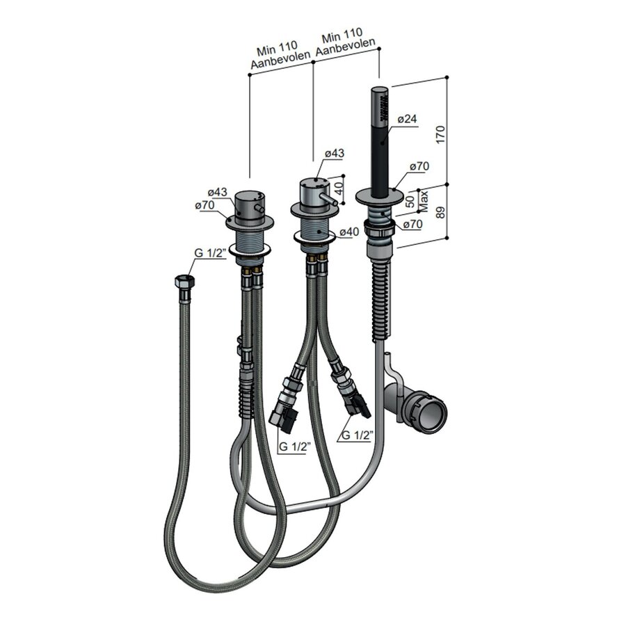 Badrandkraan Hotbath Archie 1-Hendel Mengkraan Met 2-Weg Omstel Geborsteld Koper PVD