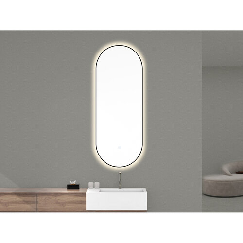 Ovale Spiegel Wiesbaden Nomi met Dimbare LED Verlichting en Spiegelverwarming 50 x 100 cm Mat Zwart 