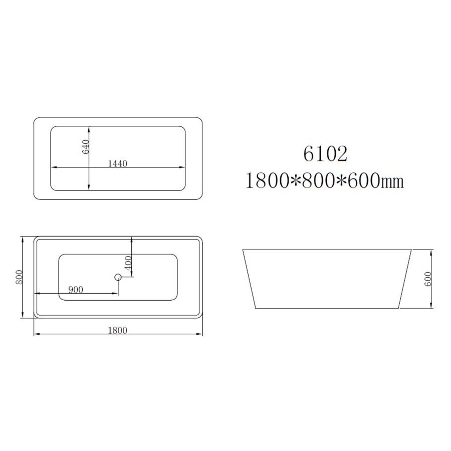 NIET MEER LEVERBAAR BWS Vrijstaand Ligbad | Aloni Quadro | Acryl | 180x80x60cm | met waste | Hoogglans Wit