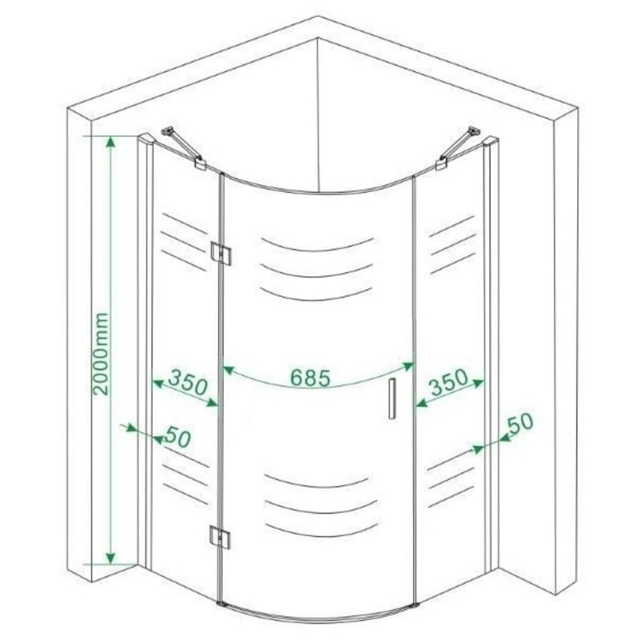 Douchecabine Wiesbaden kwartrond 1 deur LS 90x90cm 8mm NANO coating