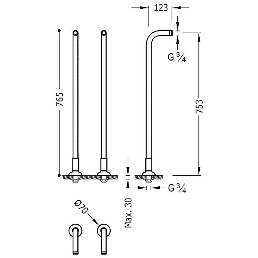Badkraankoppelingen Tres Clasic Vrijstaand Chroom