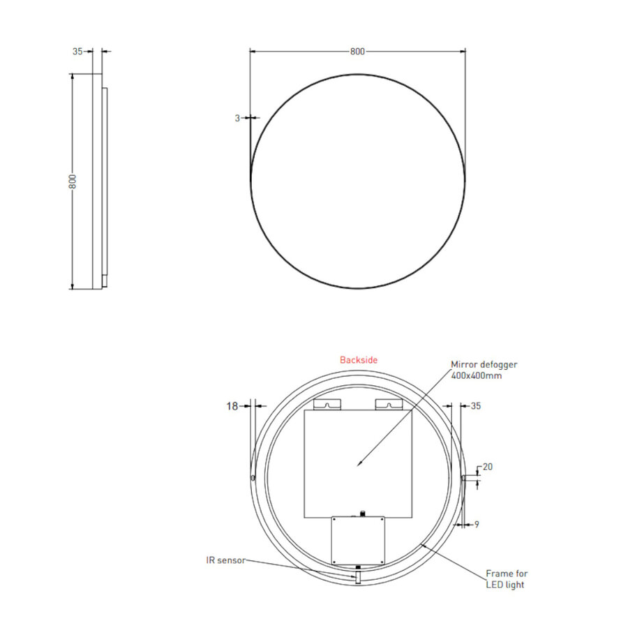 Spiegel Ink SP17 Rond Colour Changing LED Rondom 80 x 4 x 80 cm Dimbaar In Aluminium Kader Geborsteld RVS