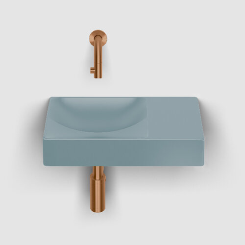 Clou Vale Fontein Met Voorbewerkt Kraangat Rechts Met Geintegreerde Afvoer Mat Blauw Keramiek 38 cm 