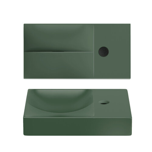 Clou Vale Fontein Met Kraangat Rechts Met Geïntegreerde Afvoer Mat Pijnboom Groen Keramiek 38 cm 