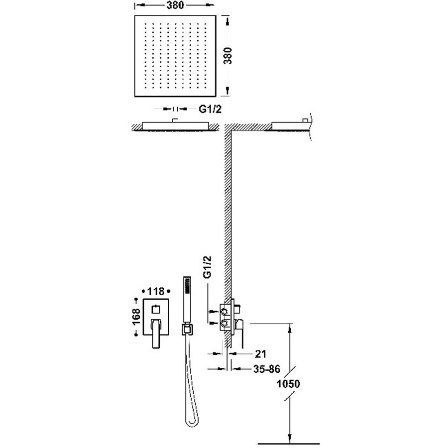 Regendoucheset Inbouw Tres Slim Exclusive Met Plafonddouche en Handdoucheset met Staafhanddouche Chroom