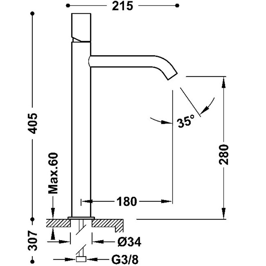 Wastafelmengkraan Tres Study Exclusive 40,5 cm 1-Knop Rond Mat Rosé Goud