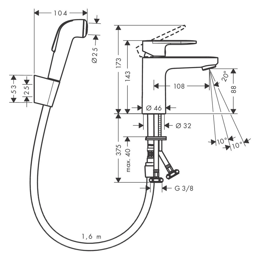 Wastafelmengkraan HansGrohe Vernis Blend Eengreeps 100 Met Handdouche en Doucheslang 160 cm Chroom