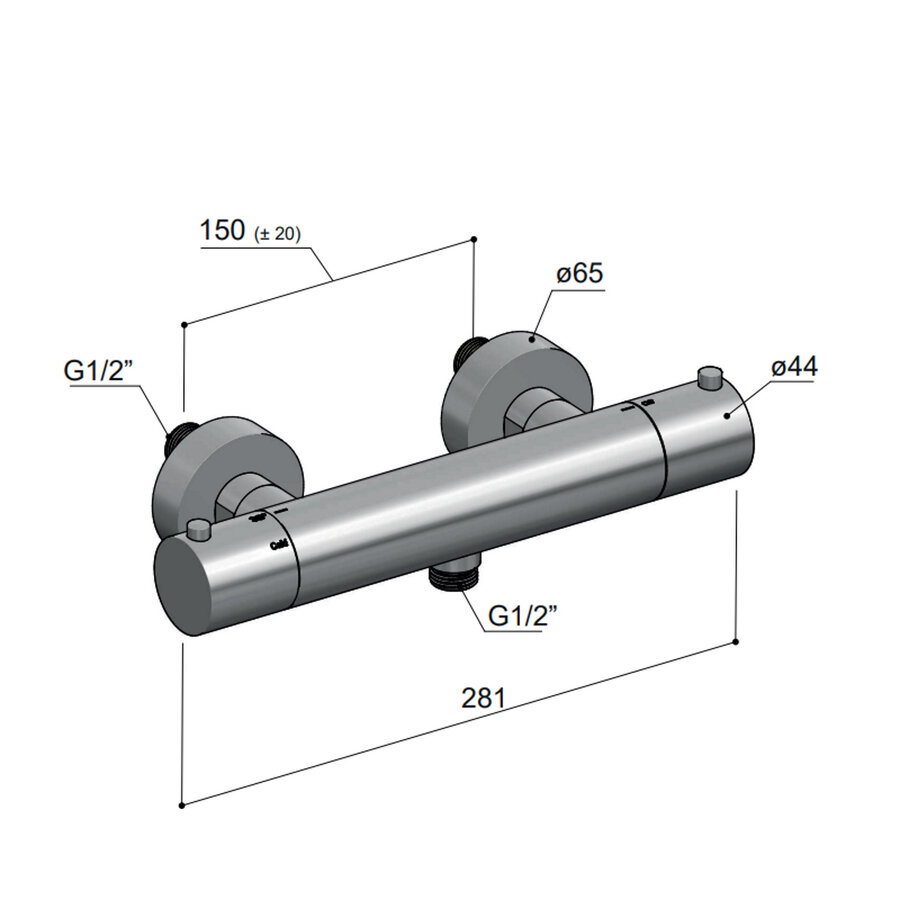 Douchemengkraan Hotbath Archie Thermostatisch met 1/2" Doucheslang Onderaansluiting Geborsteld Messing PVD