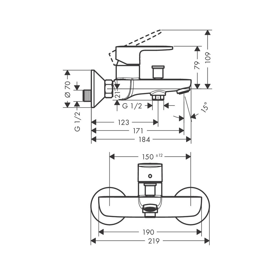 Opbouw Badmengkraan HansGrohe Vernis Blend Eengreeps Chroom