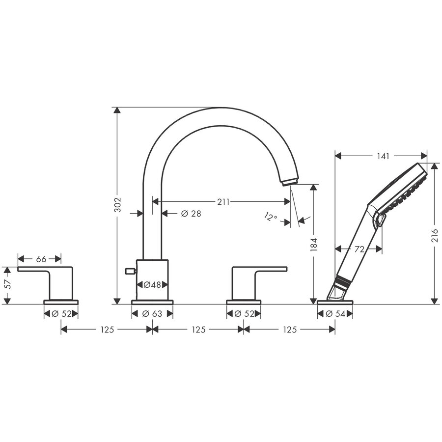 Badrandmengkraan HansGrohe Vernis Shape 4-Gats Chroom