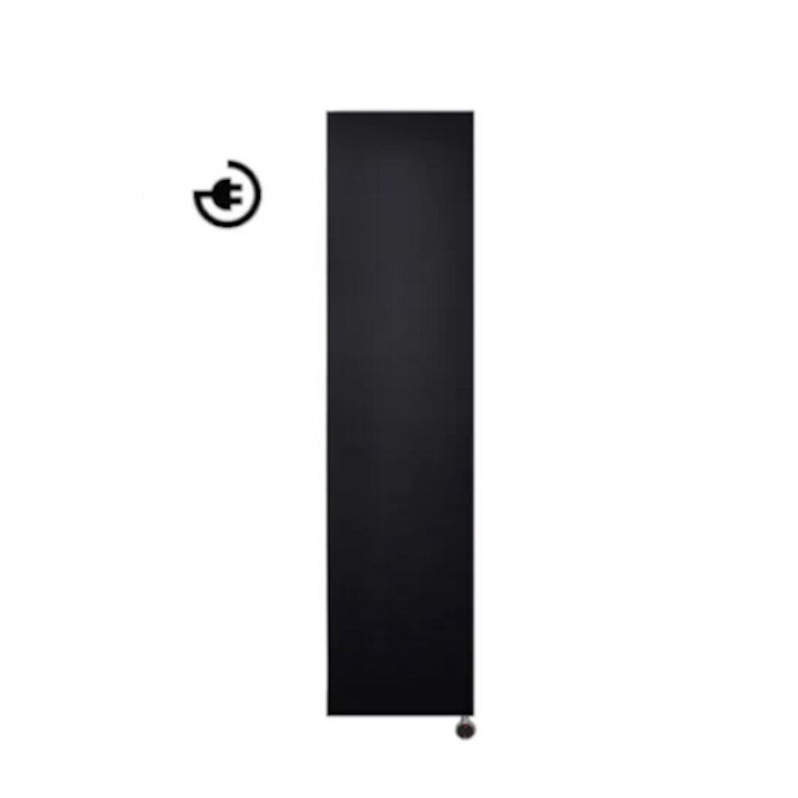 Radiator Sanicare Denso 180 x 40 cm. Mat Zwart Met Thermostaat Zwart Linksonder