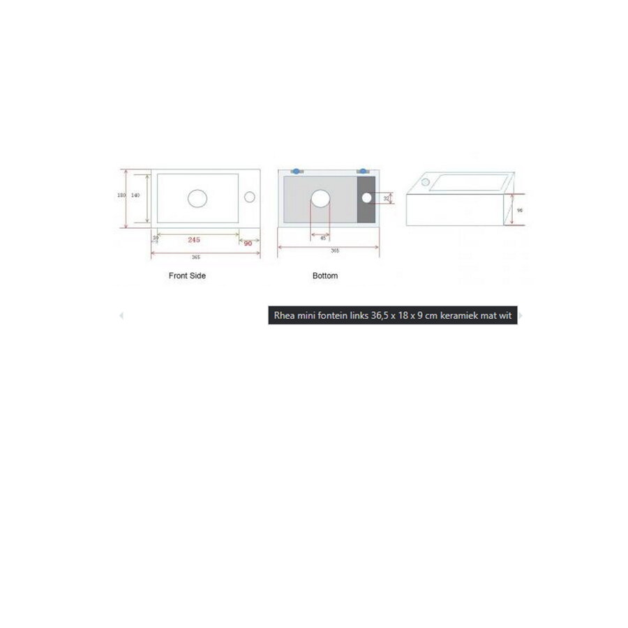 Fontein Wiesbaden Mini-Rhea Links 36,5x18x9 cm Mat Wit